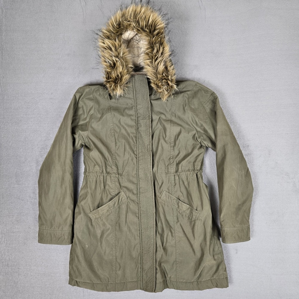 Abercrombie & Fitch Jacket Womens Medium Military Utility Olive Green Fur Hood
